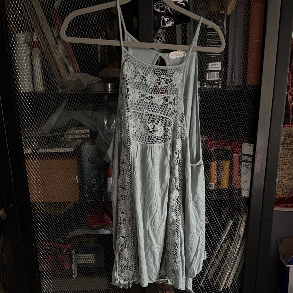 Anthropologie Light Blue Lace Tank Top